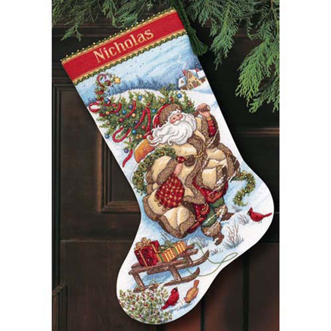 Santas Snow Globe GOLD COLLECTION Counted Cross Stitch Stocking Kit by  Dimensions 