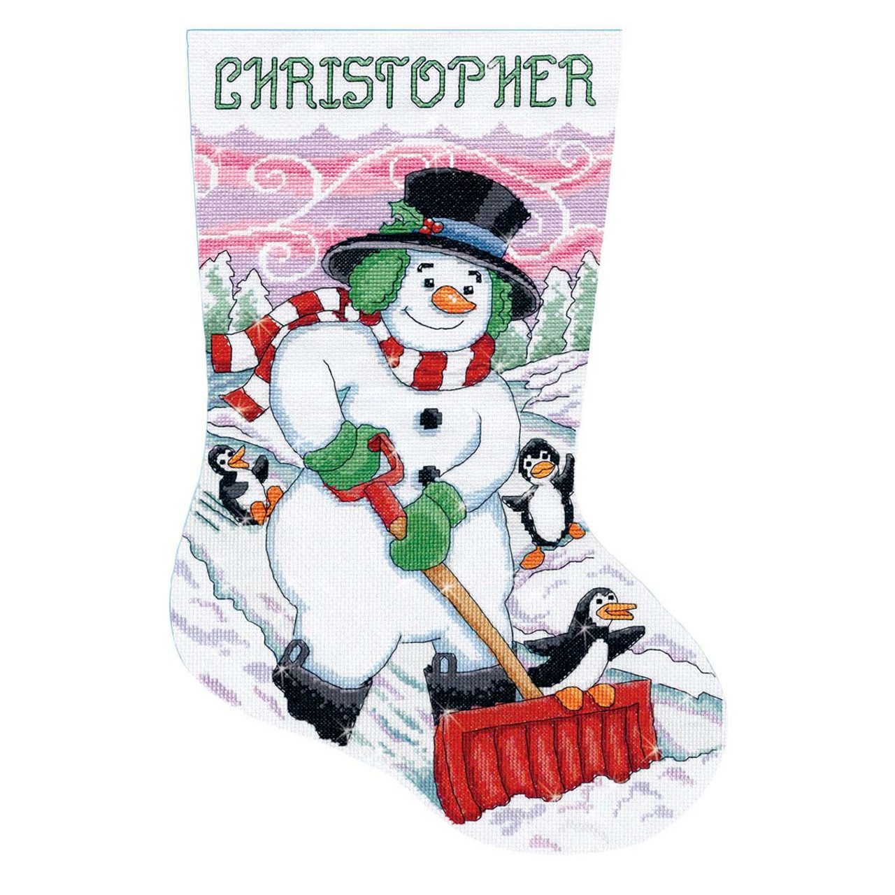 Snowman Christmas Stocking Lace Net Darning Kit Vogart Crafts 2946