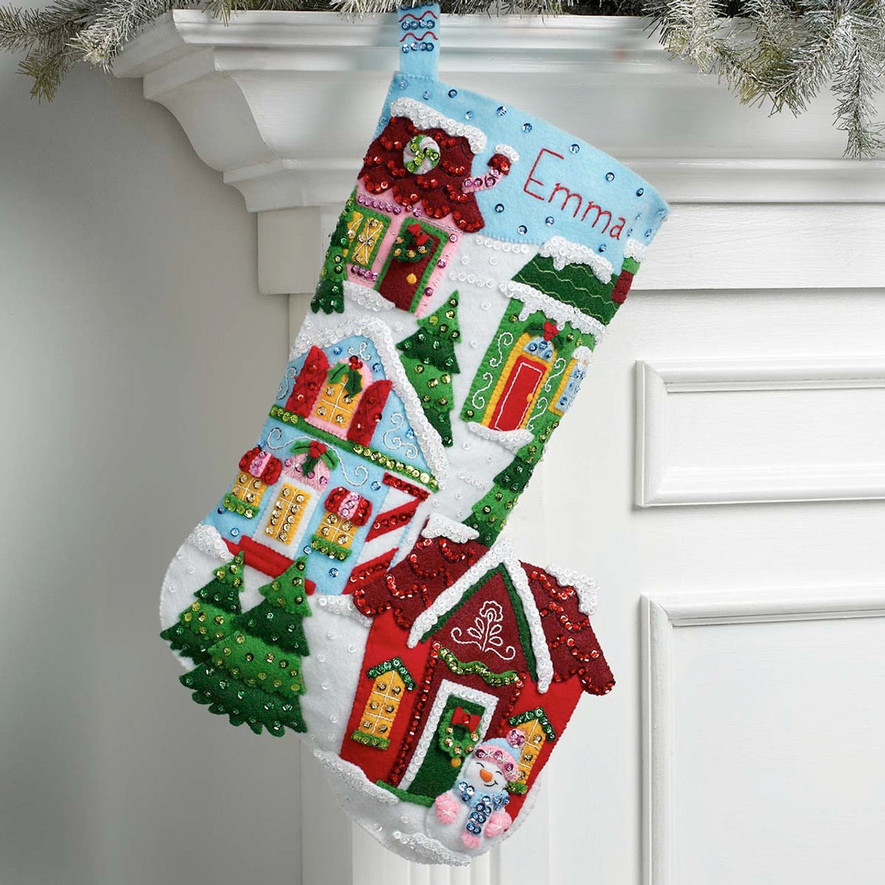 Plaid / Bucilla - Christmas Village Stocking w/Lights