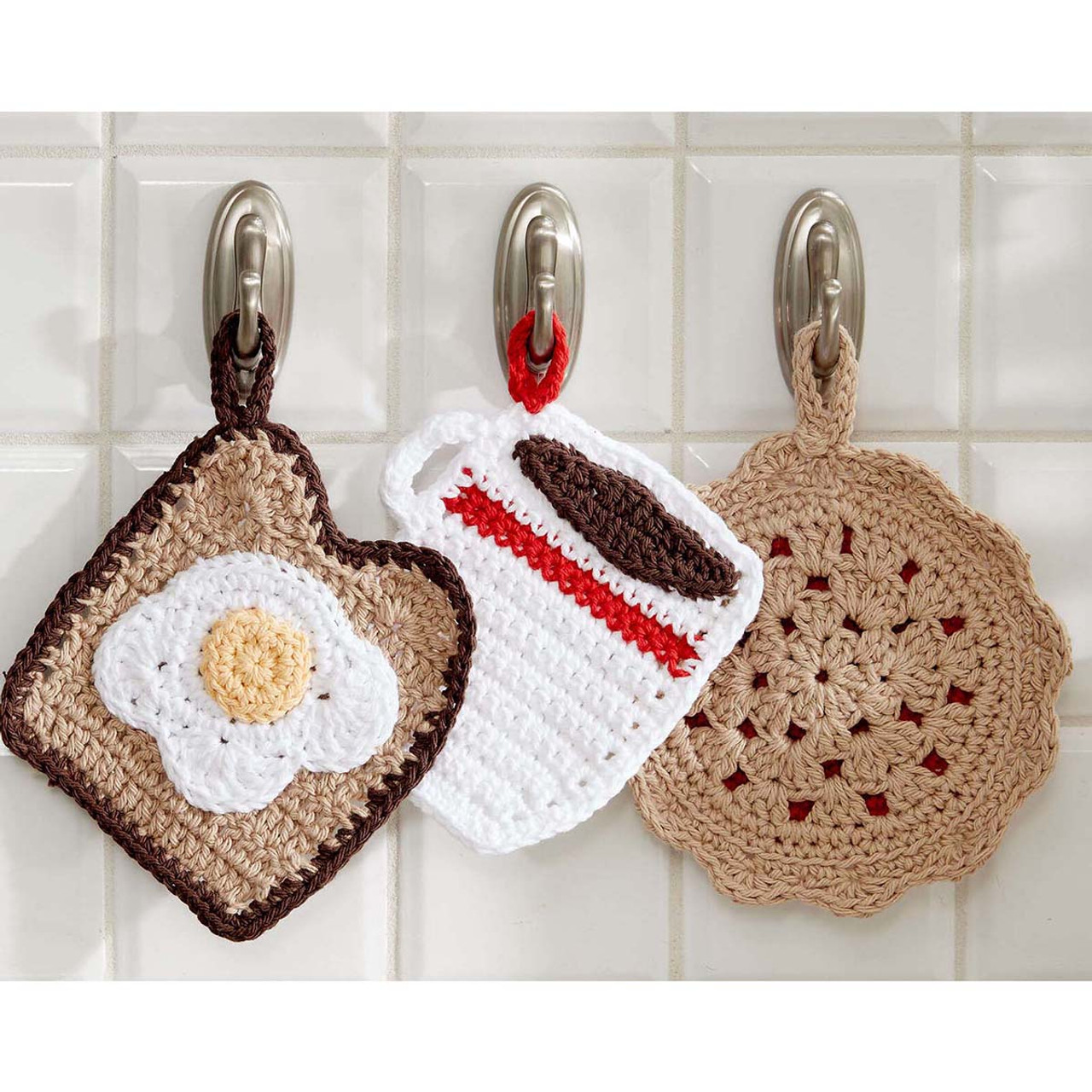 Leather Handled Crochet Pot Holder (Set of 3)