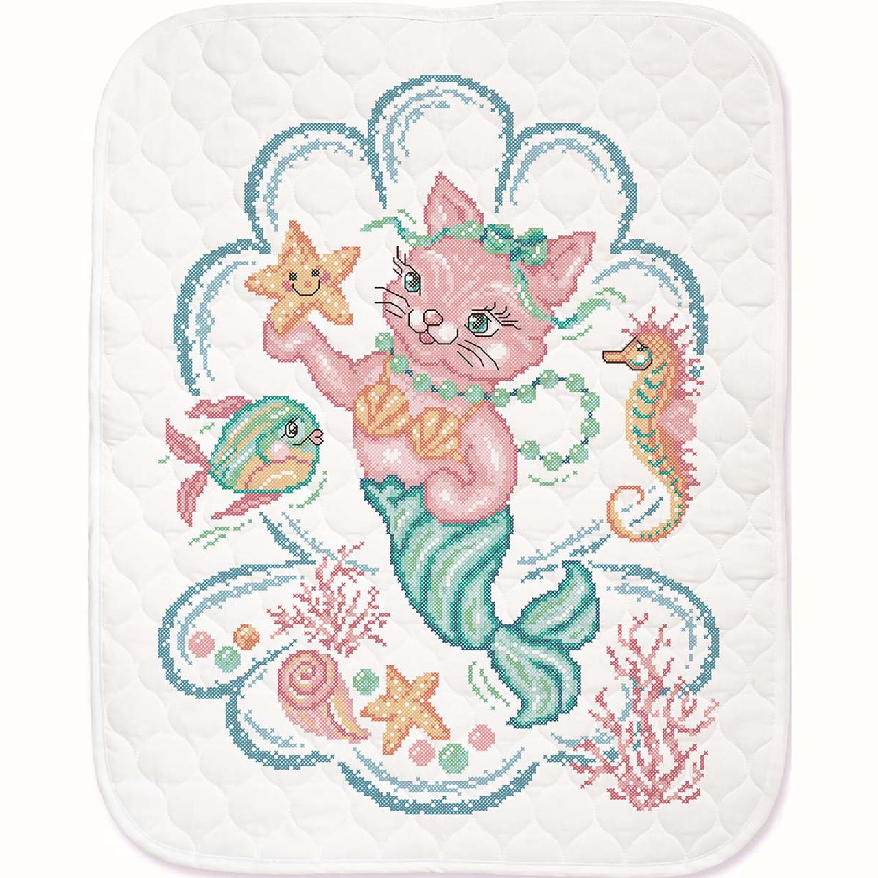 Herrschners MerKitten Baby Quilt Stamped Cross-Stitch Kit