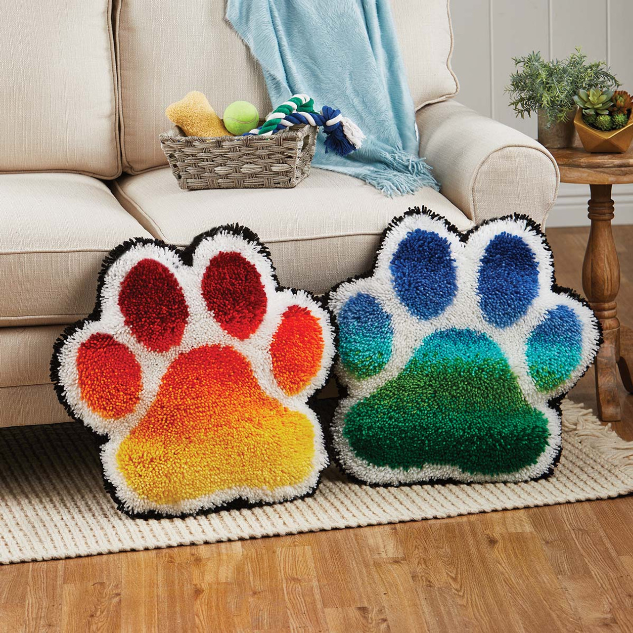 Herrschners Colrsplash PawPrint Pillows, Set of 2 Latch Hook Kit