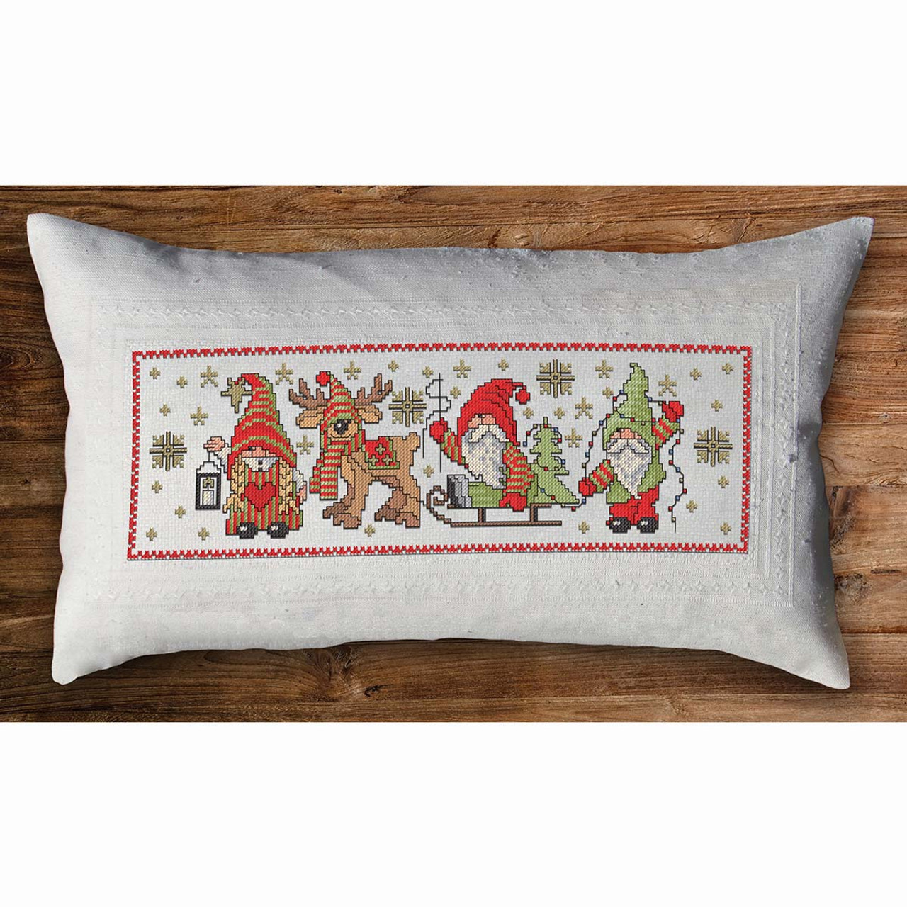 Christmas Tree Sled Embroidered Lumbar Pillow