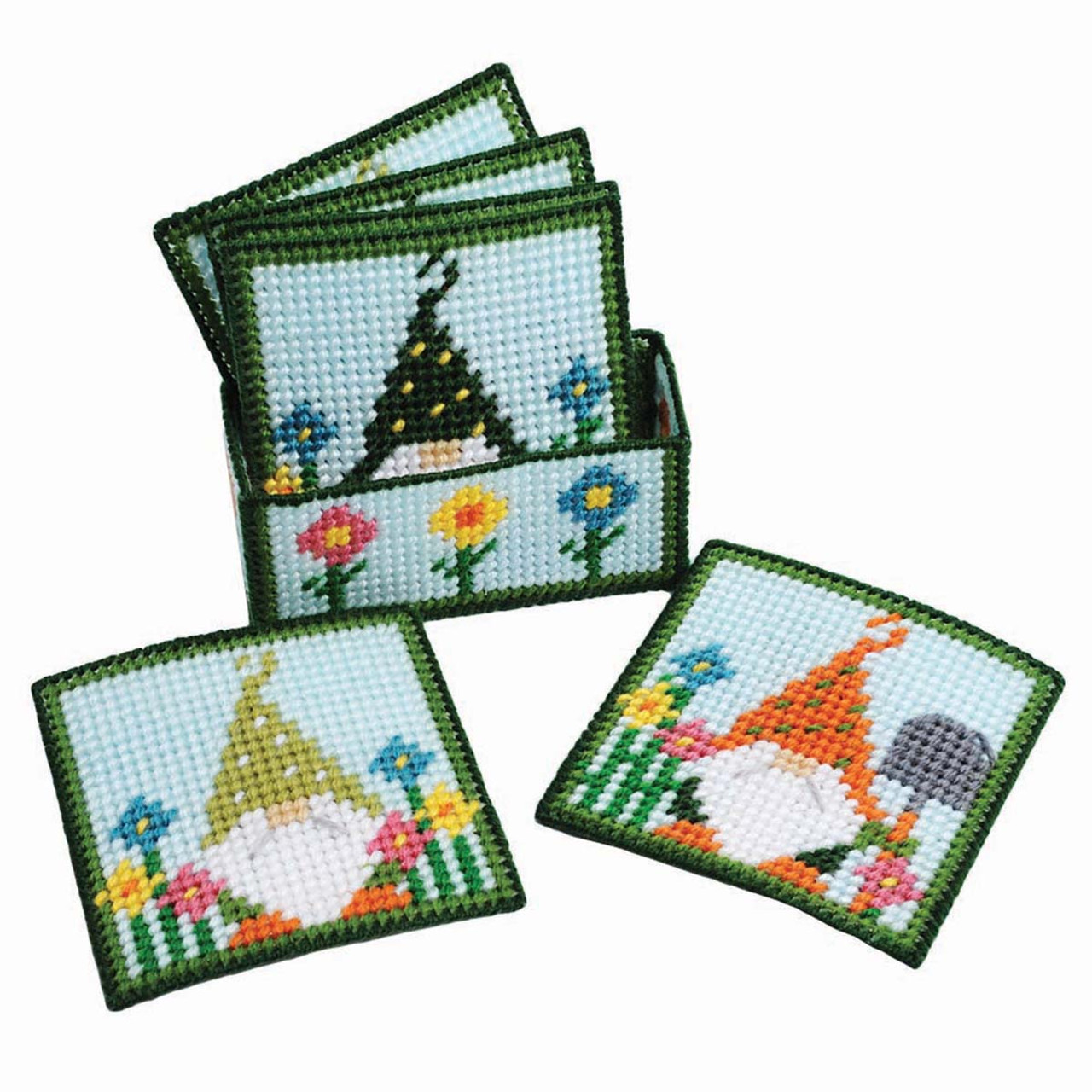 Herrschners Gardening Gnomes Coasters Plastic Canvas Kit