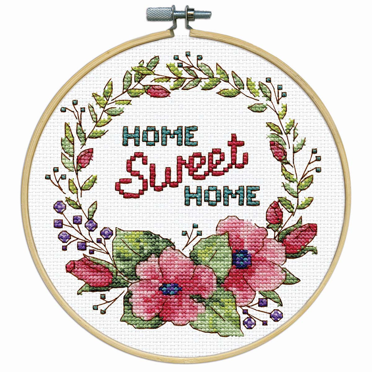 Embroidery Hoop Kit Flowers Green Fields