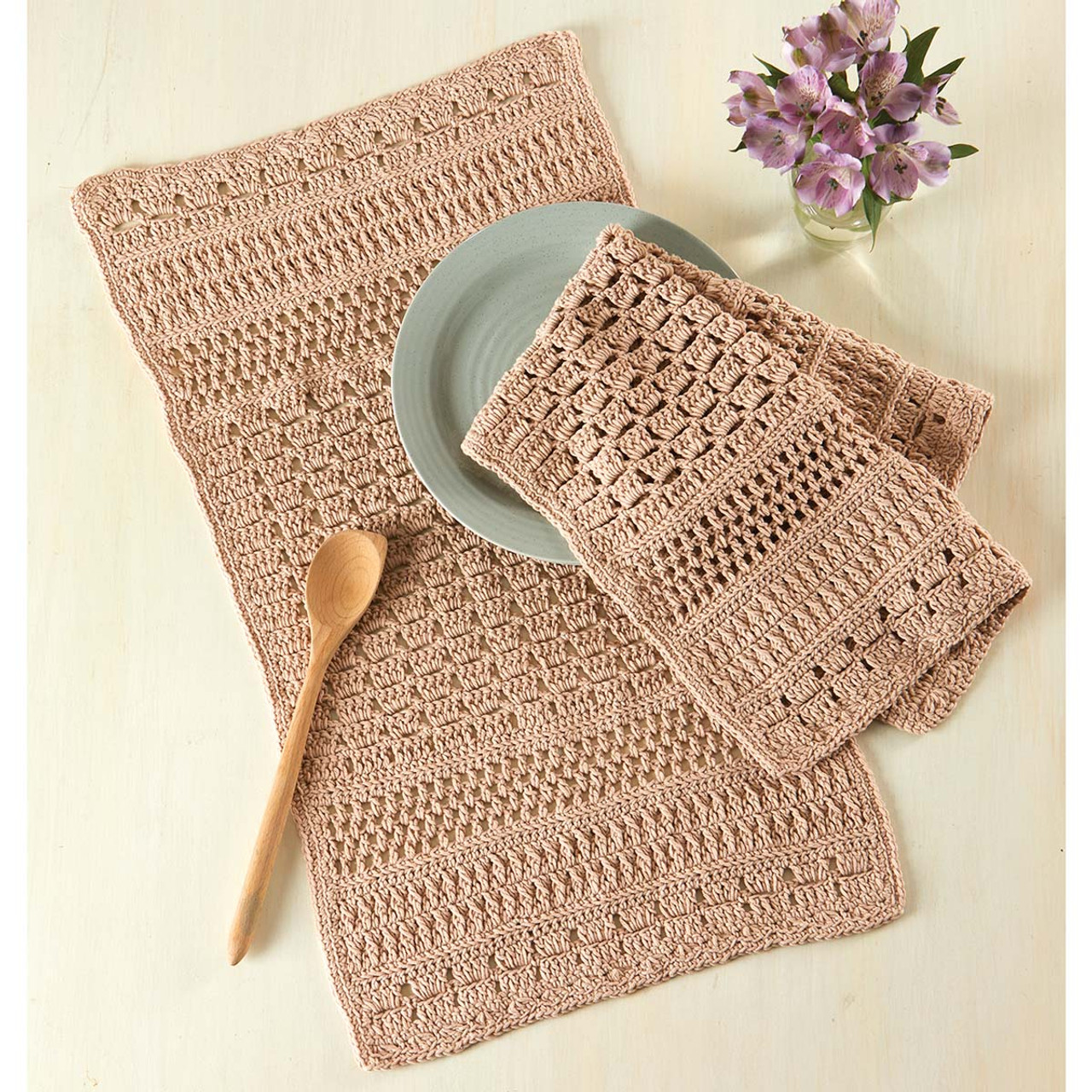 Village Yarn Patriotic Kitchen Towels & Stars Dishcloth Set Crochet Kit