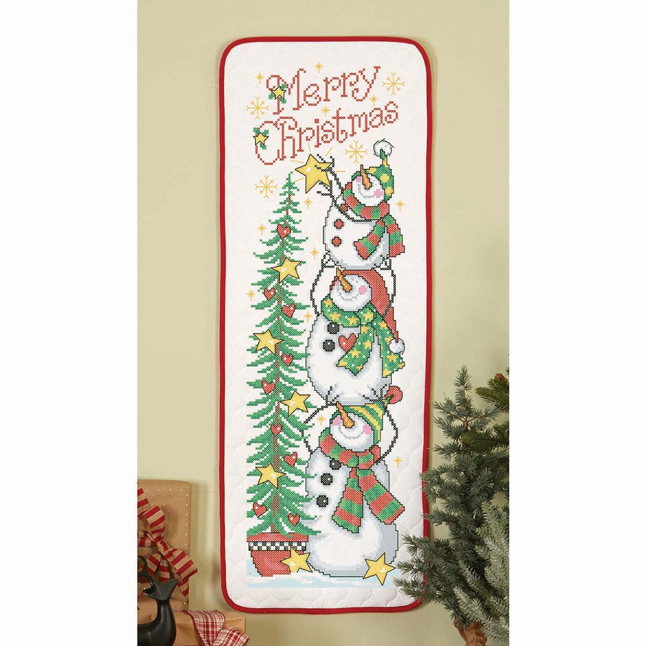 Herrschners Christmas Tree Table Topper Stamped Cross-Stitch Kit