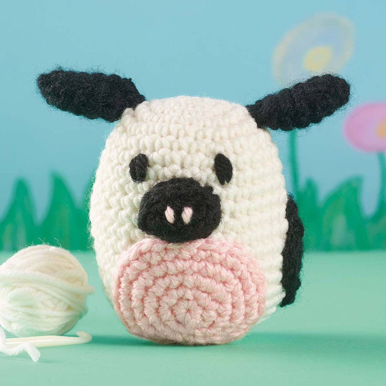 Leisure Arts Pudgies Animals Crochet Kit, Cow, 3, Complete Crochet kit,  Learn to Crochet Animal Starter kit for All Ages, Includes Instructions,  DIY