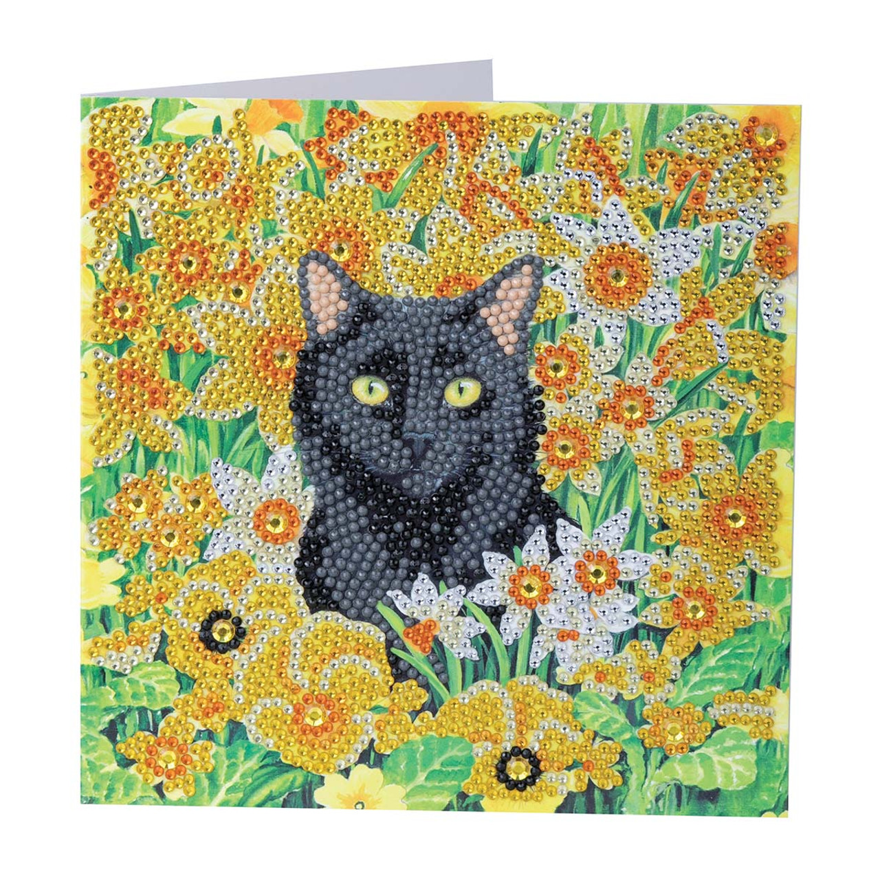 Crystal Art Cat Among the Flowers Card Diamond Painting