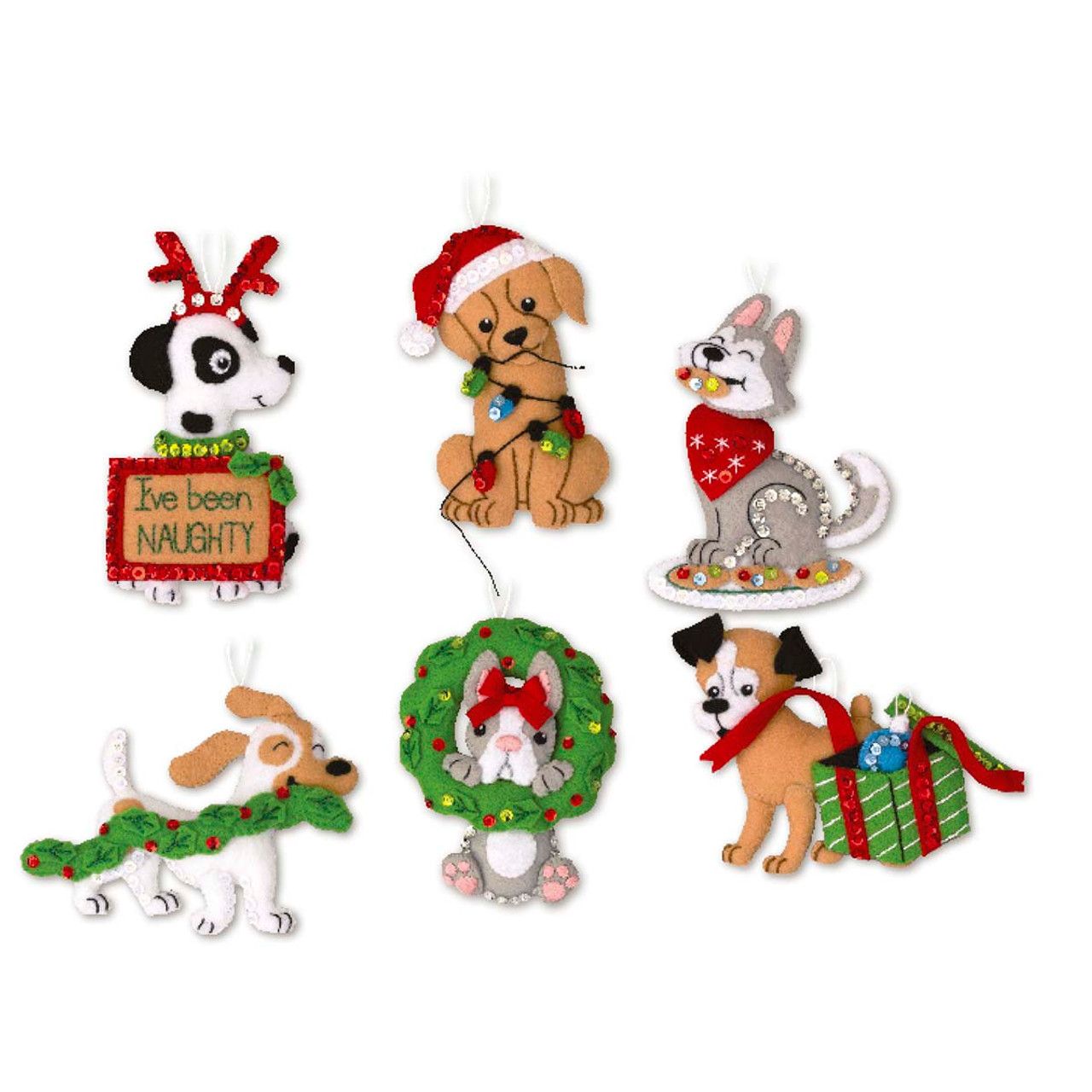 Bucilla Felt Ornaments Applique Kit Set Of 6 - Christmas Dogs