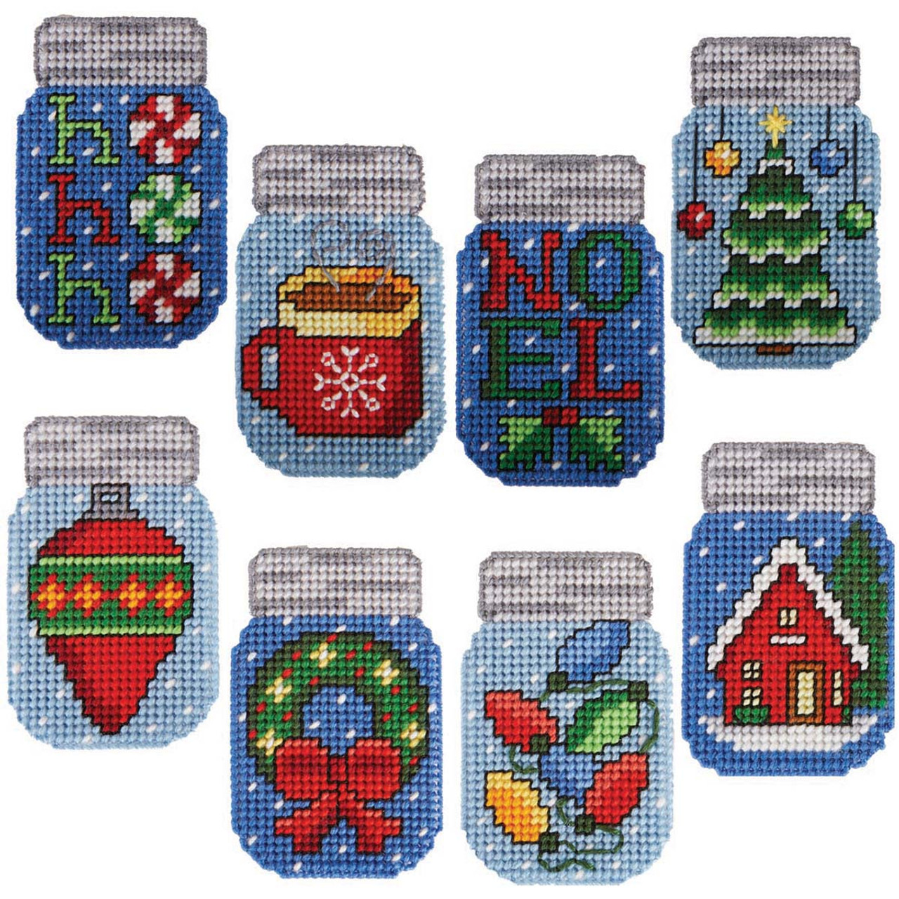 Herrschners Christmas Icon Mason Jar Ornaments Plastic Canvas Kit