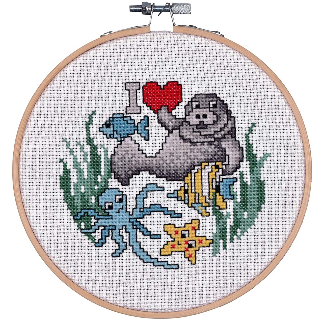 Craftways I Love Manatee Hoop Counted Cross-Stitch Kit