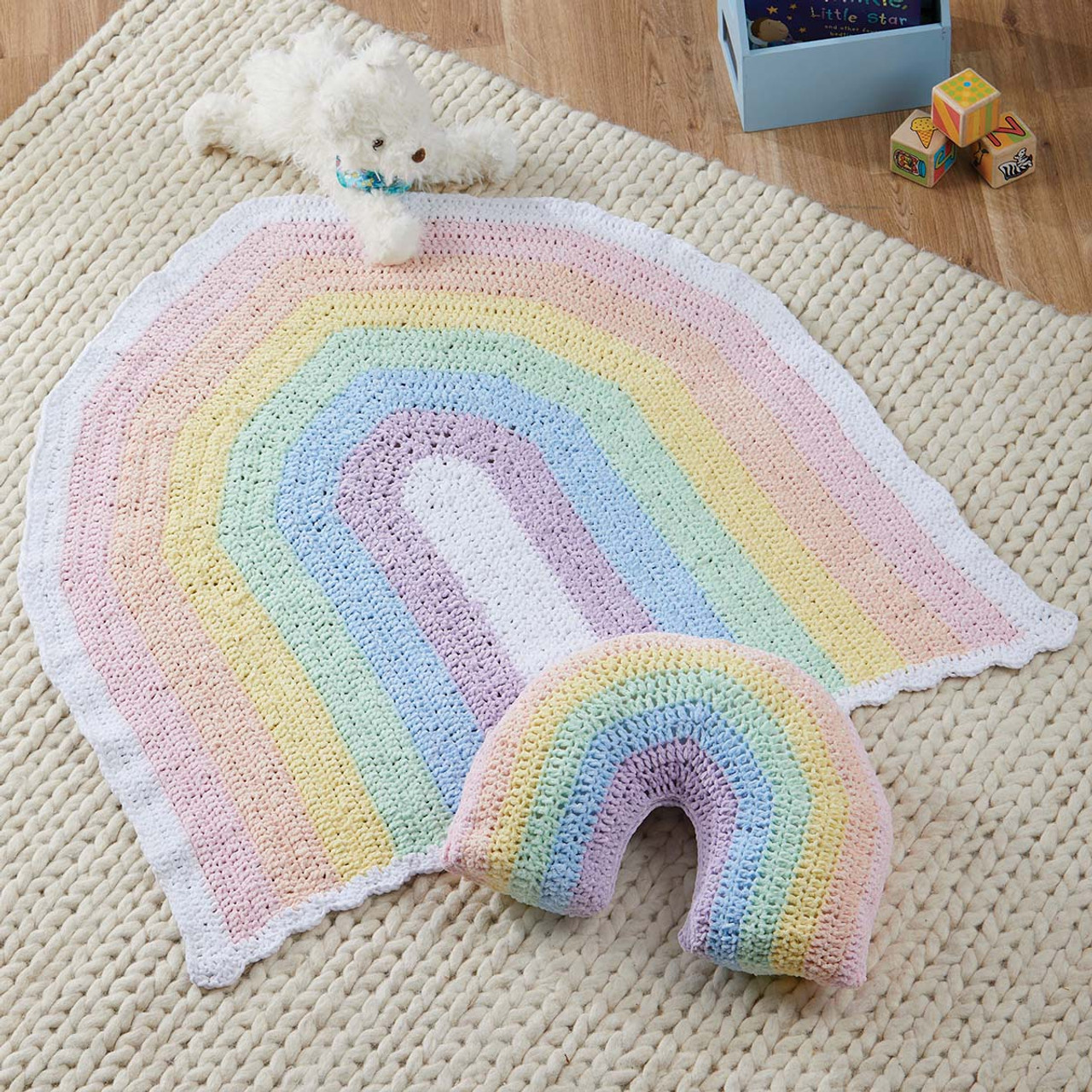 Herrschners Velvet Rainbow Blanket & Pillow Crochet Kit
