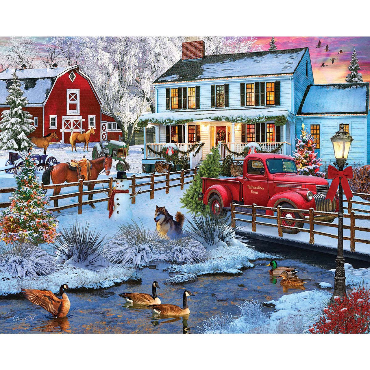 White Mountain VILLAGE CHRISTMAS TREE 1000 piece puzzle COMPLETE