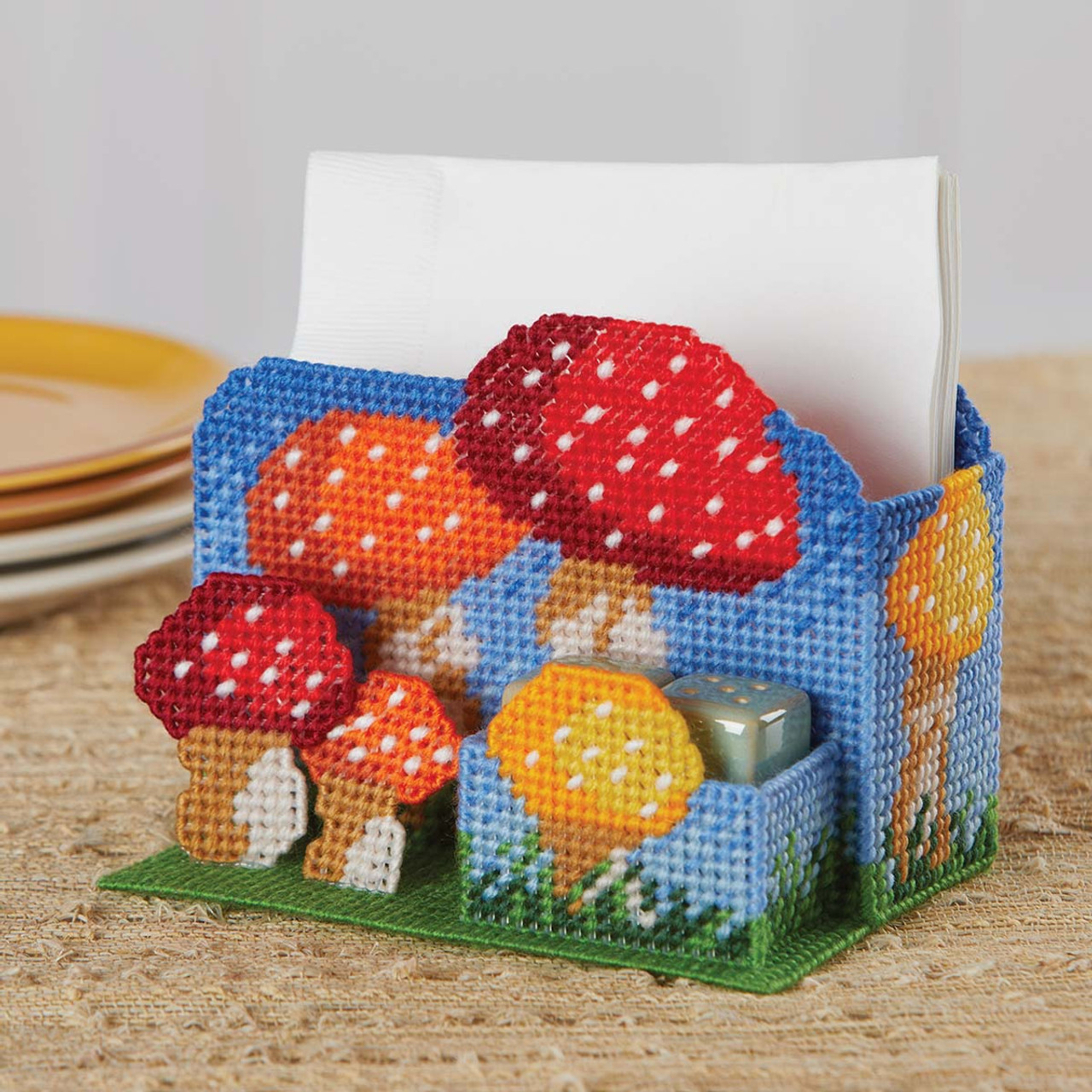 Herrschners Mushroom Cap Napkin Holder Plastic Canvas Kit