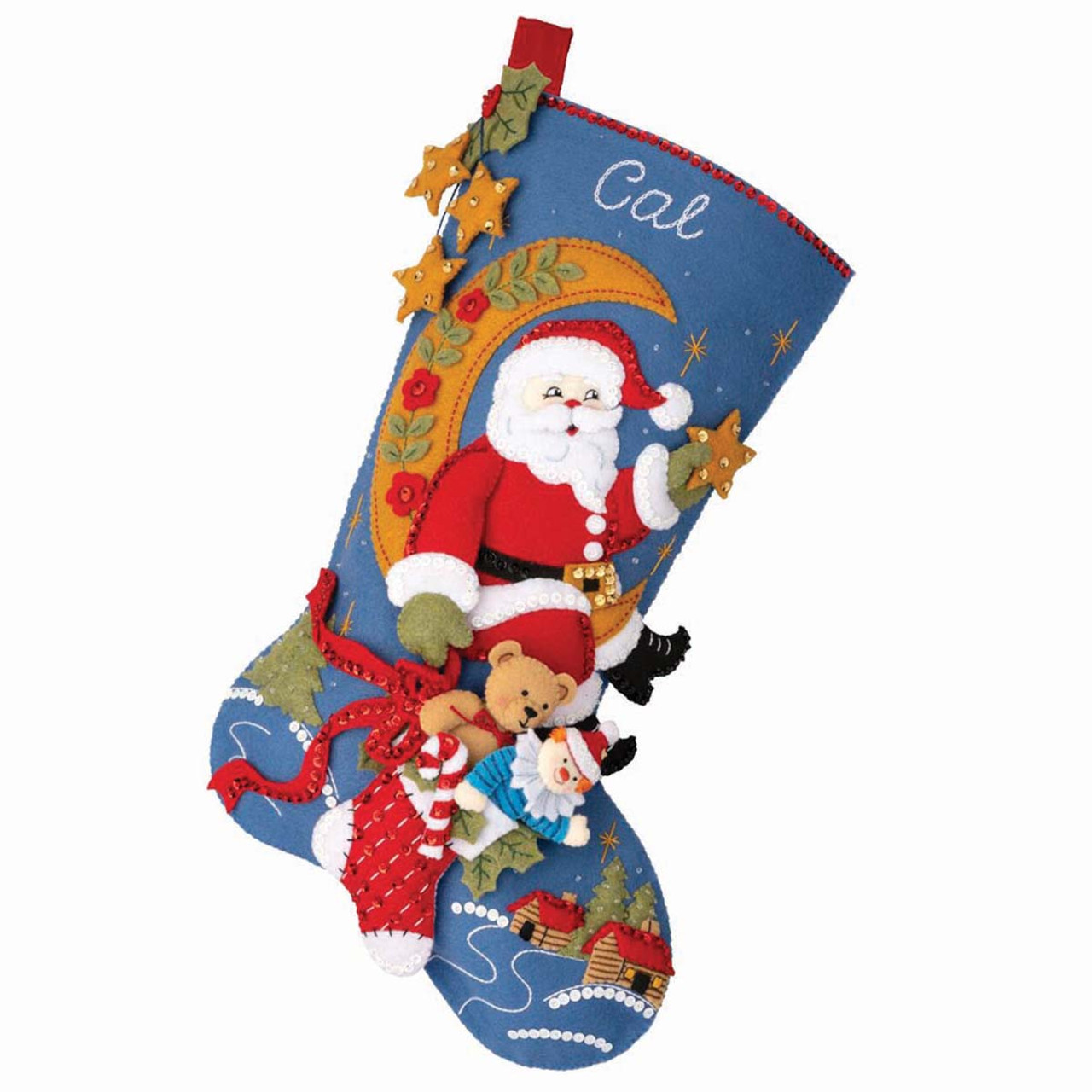 Bucilla Felt Stocking Applique Kit 18 Long-Moonlight Santa