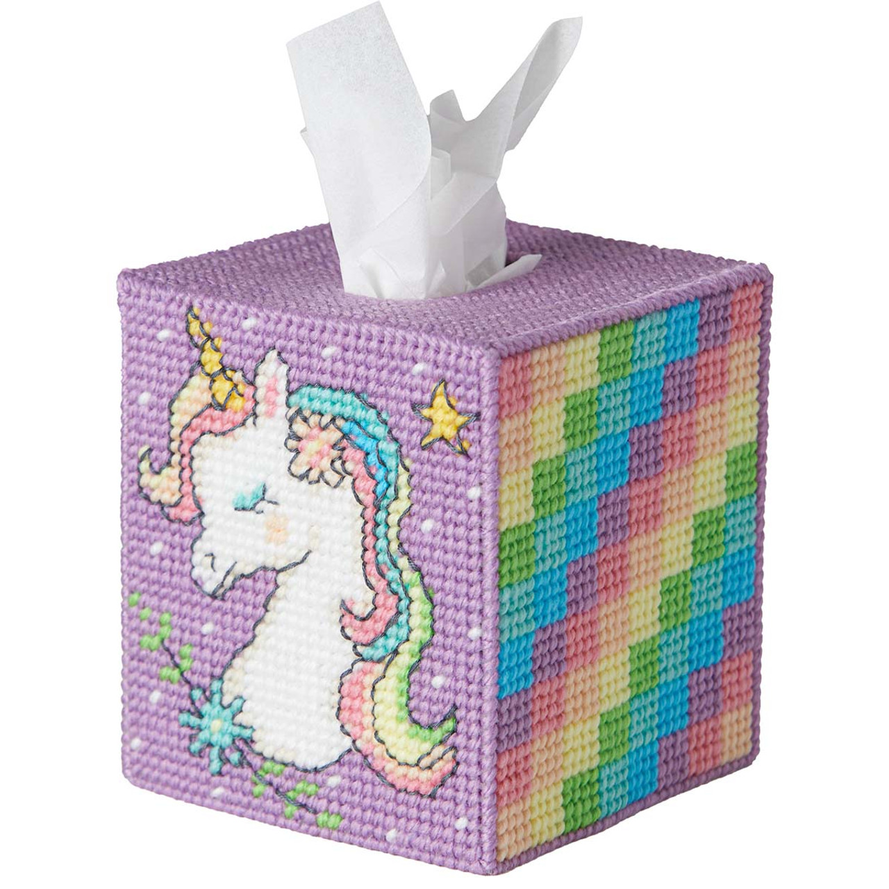 Herrschners Rainbow Unicorn Tissue Box Plastic Canvas Kit herrschners-rainbow-unicorn-tissue-box-plastic-canvas-kit