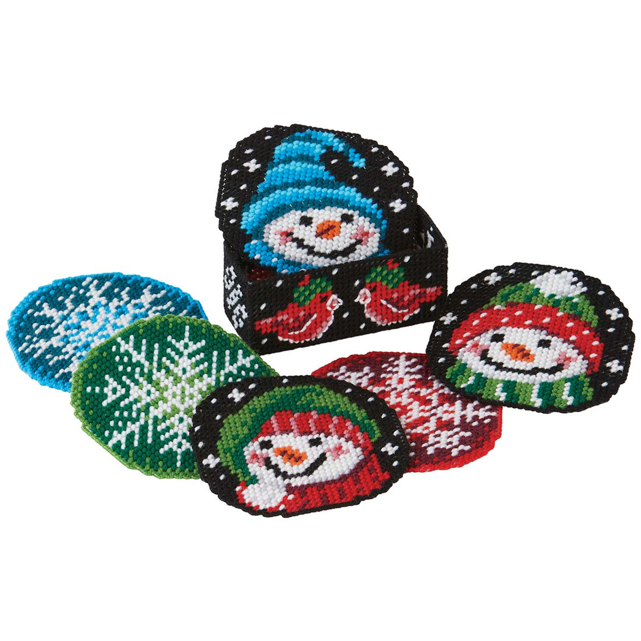 Herrschners Snowman Greeting Coasters & Holder Plastic Canvas Kit herrschners-snowman-greeting-coasters-holder-plastic-canvas-kit