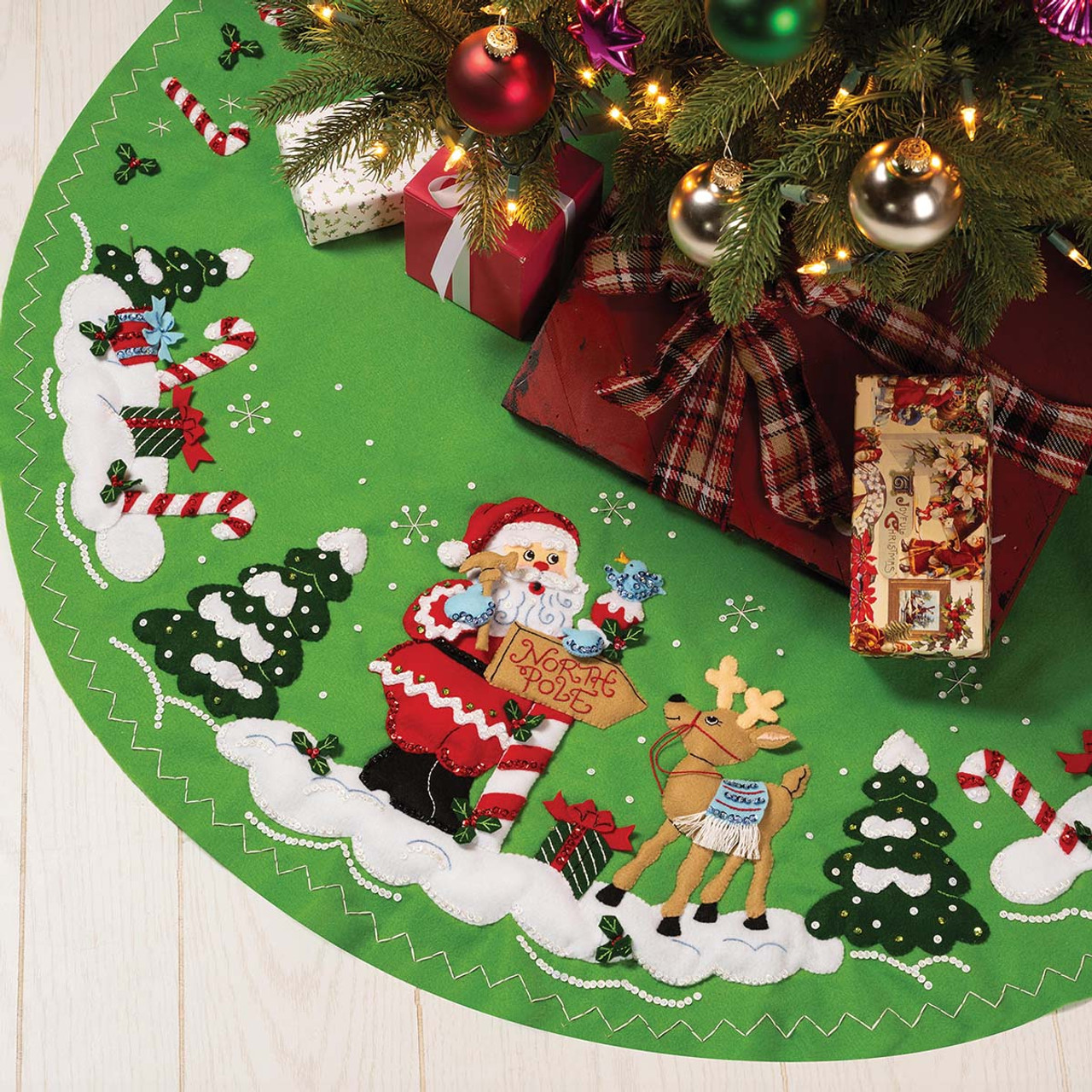 Bucilla North Pole Santa Tree Skirt Felt Sequin Kit