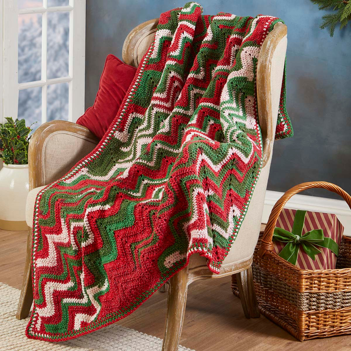 Herrschners Merry Tidings Diagonal Ripple Afghan Crochet Kit