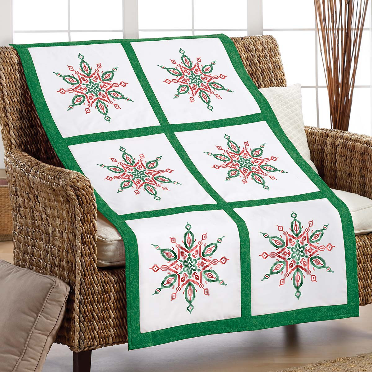 Herrschners Christmas Snowflake Quilt Blocks Stamped CrossStitch