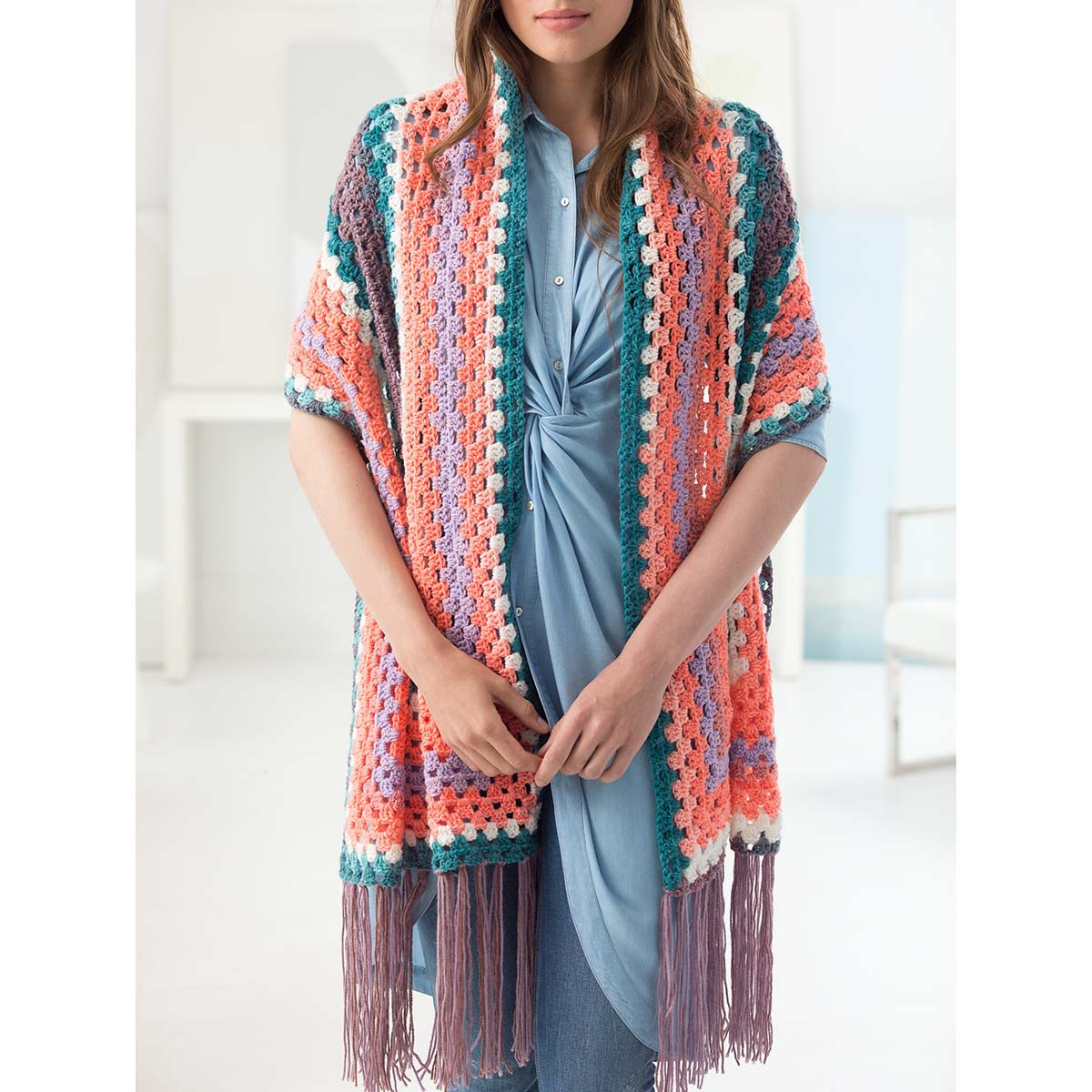 Lion Brand Mandala Fringed Shawl Crochet Kit