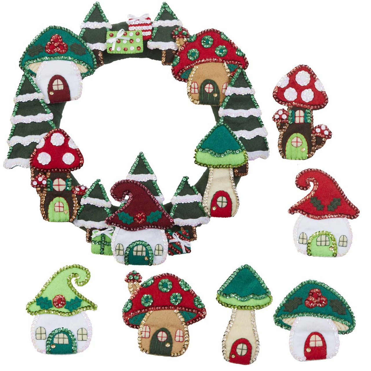 Herrschners Christmas Mushroom Decor, Set of 2 Felt & Sequin Kit