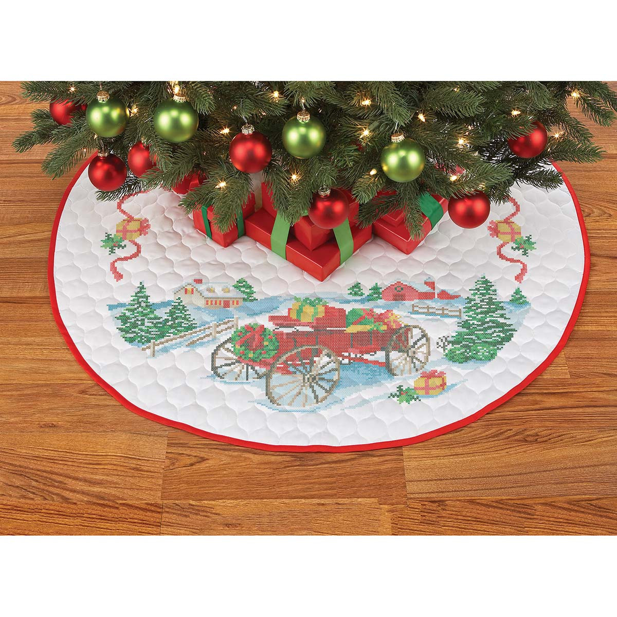 Herrschners Christmas at the Farm Tree Skirt Stamped CrossStitch Kit