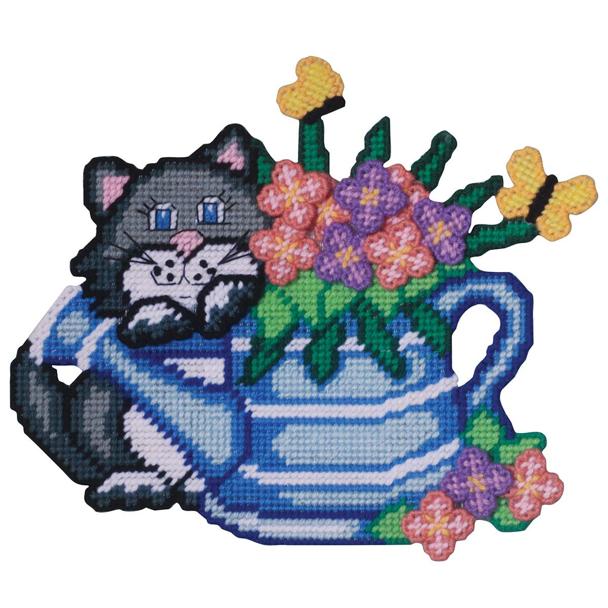 ボーダーファインアーツ　【Cat With Watering Can】 Design Works Cat Watering Can Plastic Canvas Kit