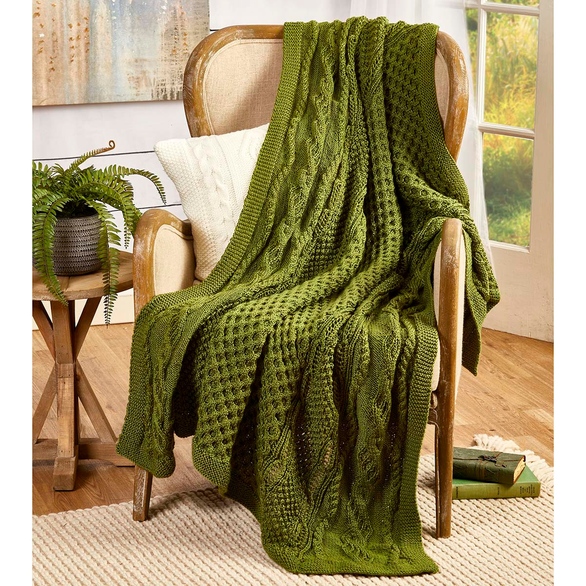 Herrschners Green Haven Cabled Blanket Knit Kit