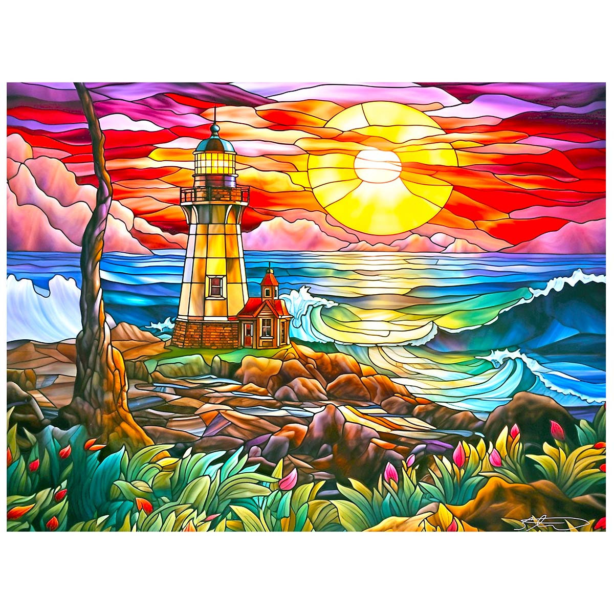 Rose Art Stained Glass Summer Waves Jigsaw Puzzle