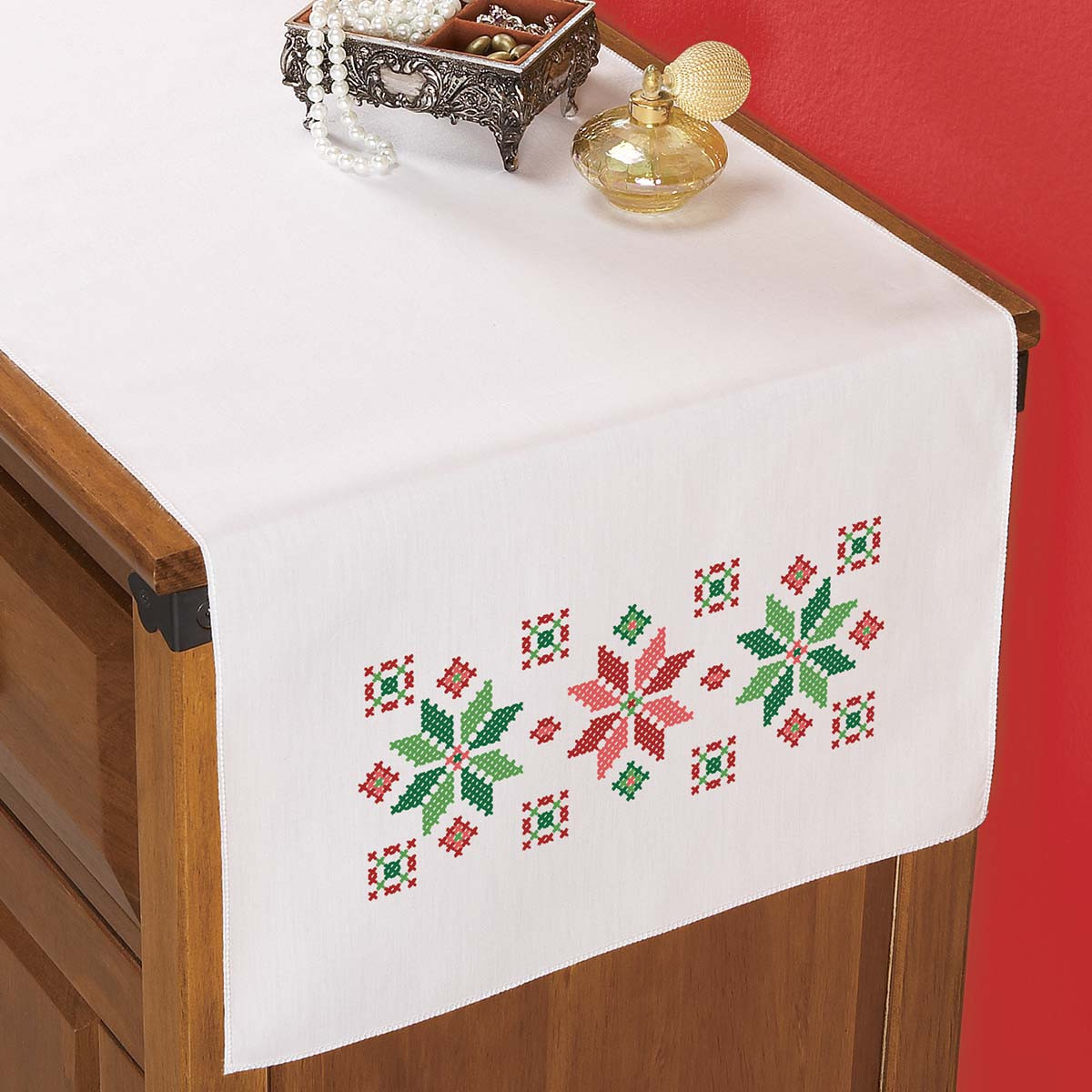 Herrschners Nordic Star Dresser Scarf Stamped Cross-Stitch