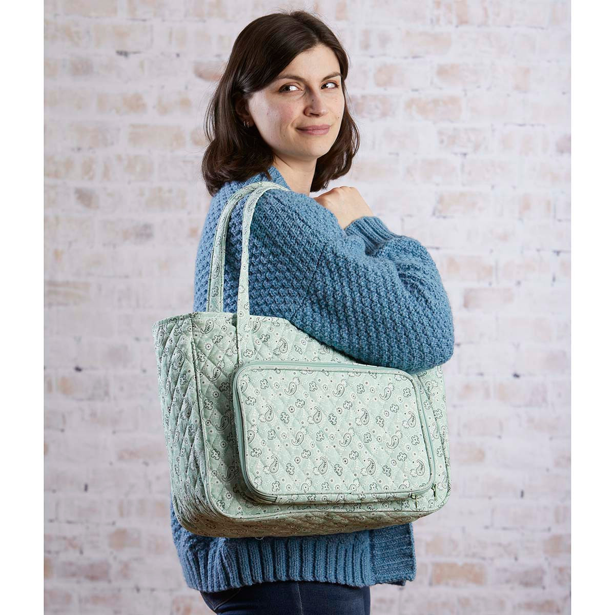 Herrschners Quilted Large Needlework Bag-Petite Paisley Mint