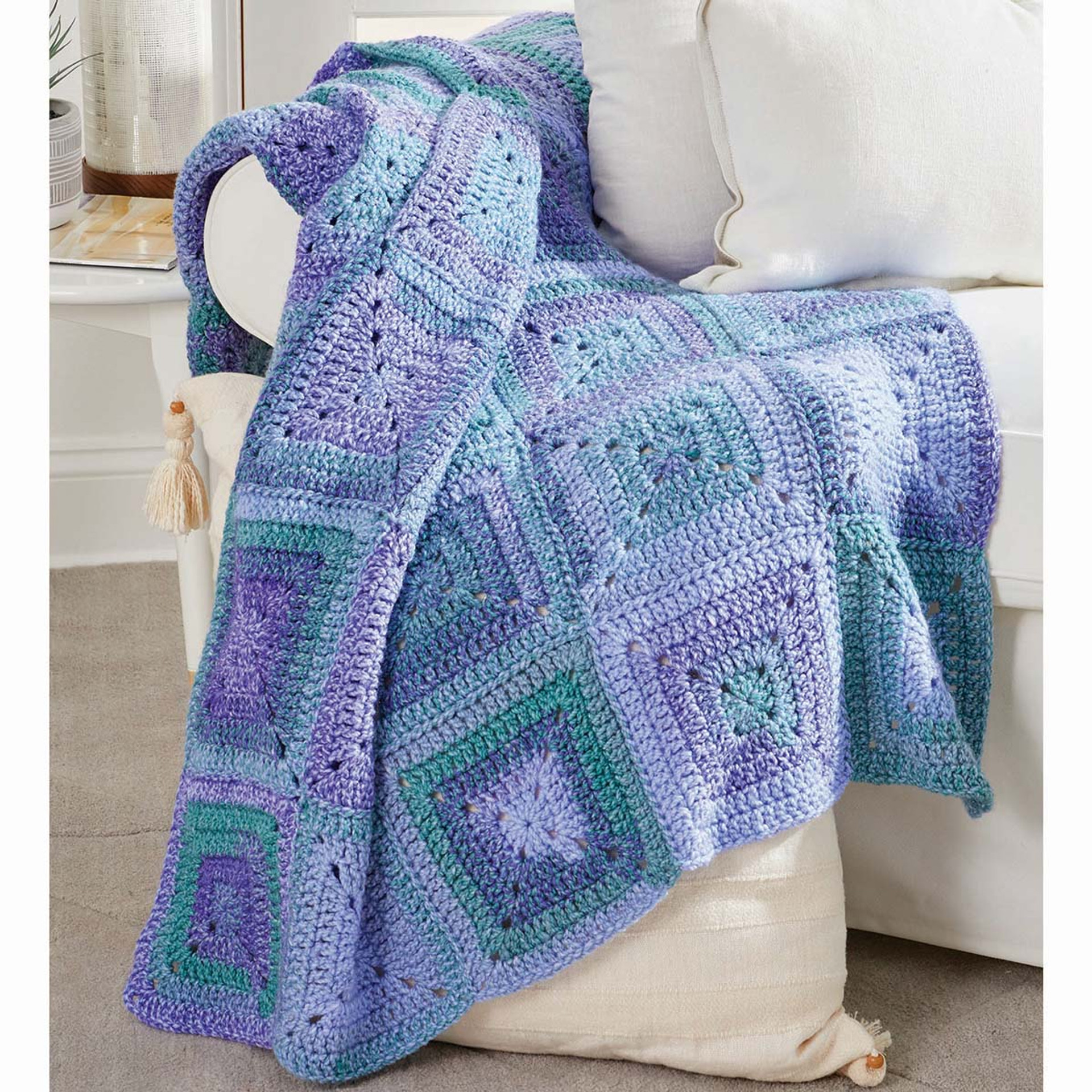 Loopy Love Blanket. Yarn is Premier Puzzle in Crossword (variegated) and  Premier Serenity in Wine. It's so plush and cozy! : r/crochet