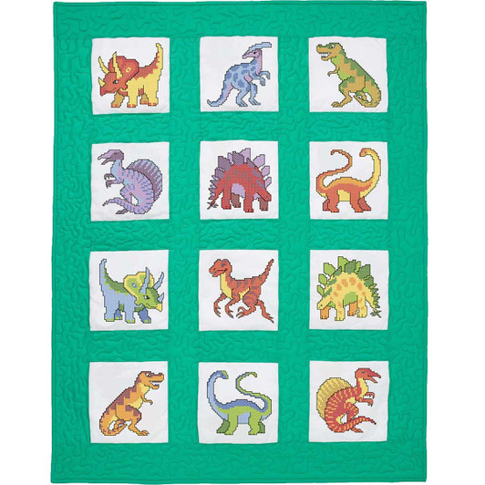 Herrschners Jurassic Kid's Quilt Blocks Stamped Cross-Stitch Herrschners Jurassic Kid's Quilt Blocks Stamped Cross-Stitch