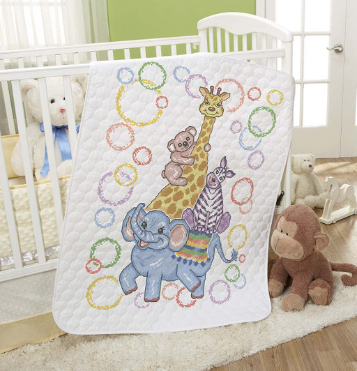 Baby by Herrschners Zoo Stack Baby Quilt Stamped Cross-Stitch Kit Baby by Herrschners Zoo Stack Baby Quilt Stamped Cross-Stitch Kit