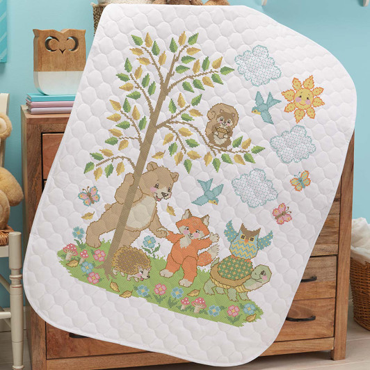 Herrschners Pre-Quilted Woodland Friends Baby Quilt Stamped Cross-Stitch Herrschners Pre-Quilted Woodland Friends Baby Quilt Stamped Cross-Stitch