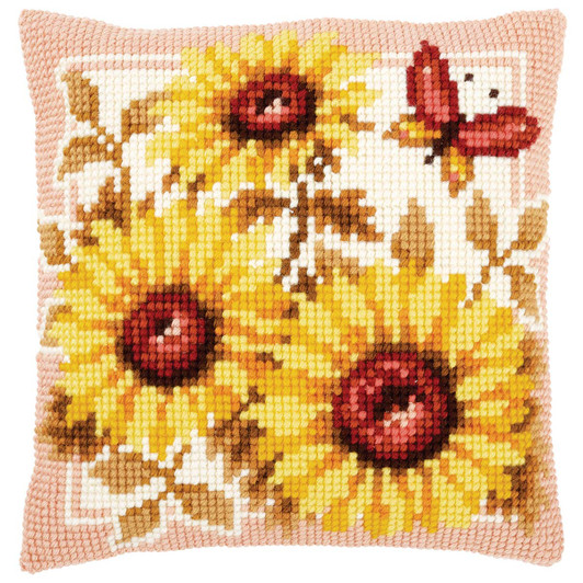 Vervaco Sunflowers with Butterfly Pillow Cover Needlepoint Kit Vervaco Sunflowers with Butterfly Pillow Cover Needlepoint Kit