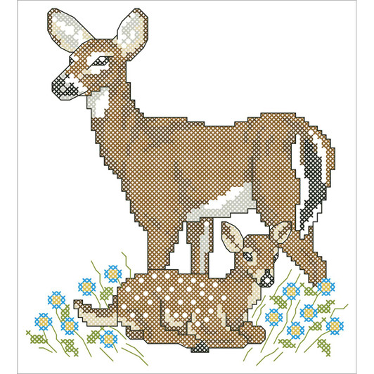 Herrschners Mother and Fawn Quilt Blocks Stamped Cross-Stitch