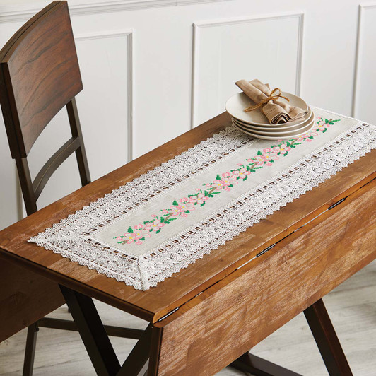 Herrschners Spring Cherry Blossoms Table Runner Stamped Cross-Stitch Kit