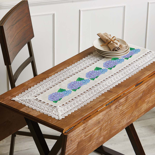 Herrschners Summer Hydrangeas Table Runner Stamped Cross-Stitch Kit