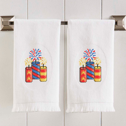Herrschners Firecracker Terry Towels Stamped Cross-Stitch Herrschners Firecracker Terry Towels Stamped Cross-Stitch