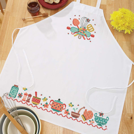 Herrschners Floral Farmhouse Apron Stamped Cross-Stitch Herrschners Floral Farmhouse Apron Stamped Cross-Stitch