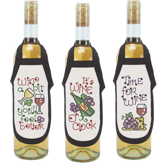 Herrschners Winery Fun Bottle Aprons Stamped Cross-Stitch Herrschners Winery Fun Bottle Aprons Stamped Cross-Stitch