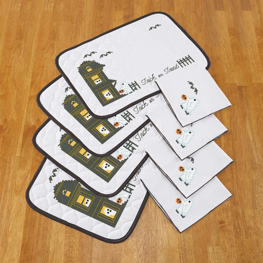 Herrschners Trick or Treat Place Mat & Napkins Stamped Cross-Stitch Herrschners Trick or Treat Place Mat & Napkins Stamped Cross-Stitch