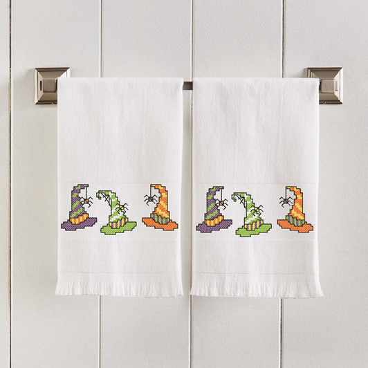 Herrschners Witch's Hats Terry Towel Pair Stamped Cross-Stitch Herrschners Witch's Hats Terry Towel Pair Stamped Cross-Stitch