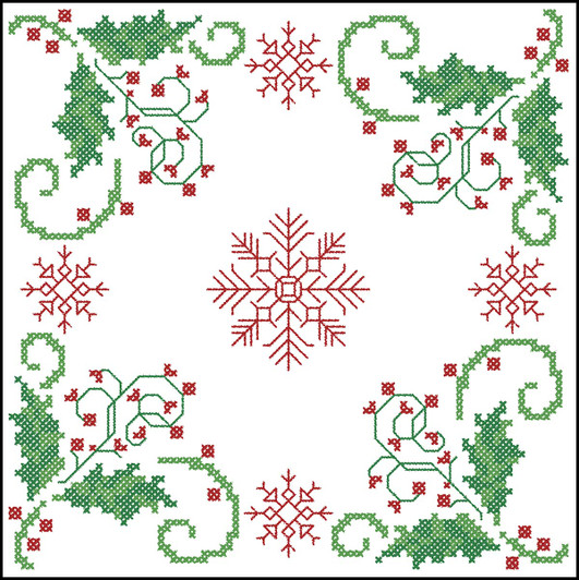 Herrschners Winter Holly Quilt Block Stamped Cross-Stitch Herrschners Winter Holly Quilt Block Stamped Cross-Stitch