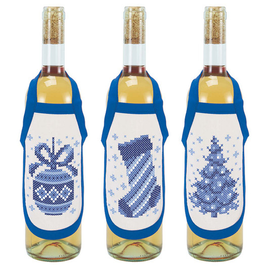Herrschners Winter Blue Bottle Aprons Stamped Cross-Stitch Herrschners Winter Blue Bottle Aprons Stamped Cross-Stitch