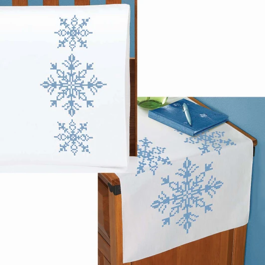 Serene Snowflakes Pillowcase Pair or Dresser Scarf Thread Kit