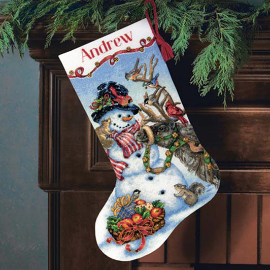Dimensions Snowman Gathering Stocking Counted Cross-Stitch Kit Dimensions Snowman Gathering Stocking Counted Cross-Stitch Kit